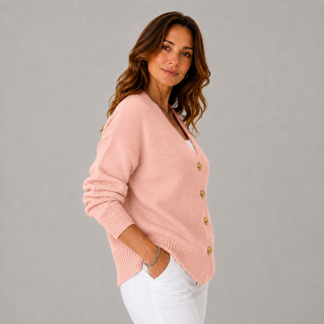 Cindy | Cosy V- Neck Heart Button Knit Cardigan