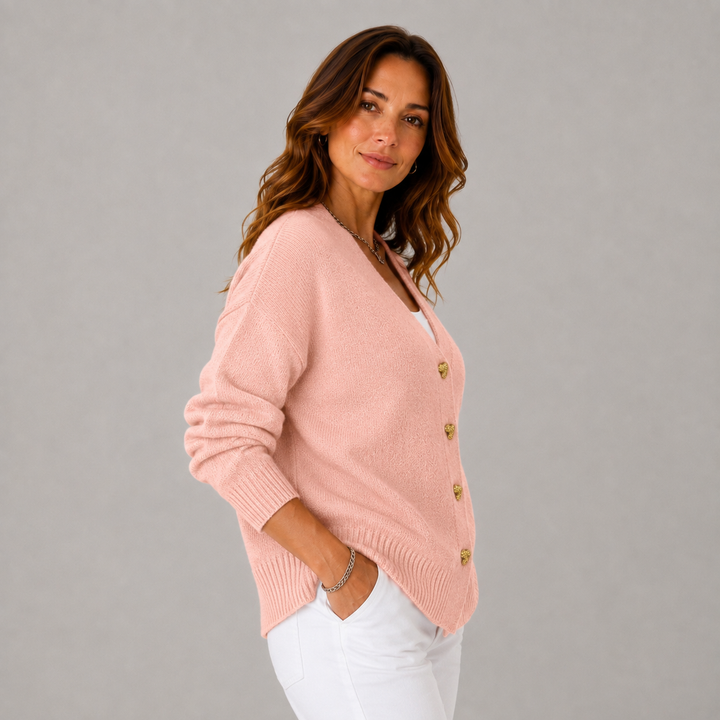 Cindy | Cosy V- Neck Heart Button Knit Cardigan