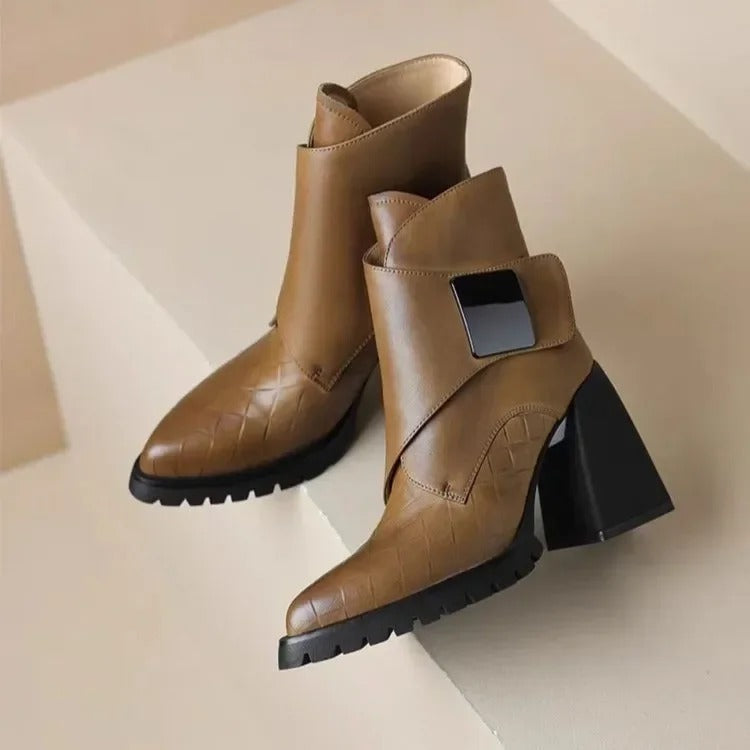 Marcella | Buckle Detail Leather Waterproof Ankle Boots