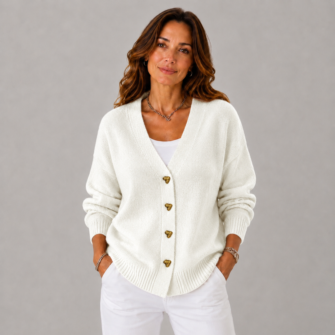 Cindy | Cosy V- Neck Heart Button Knit Cardigan