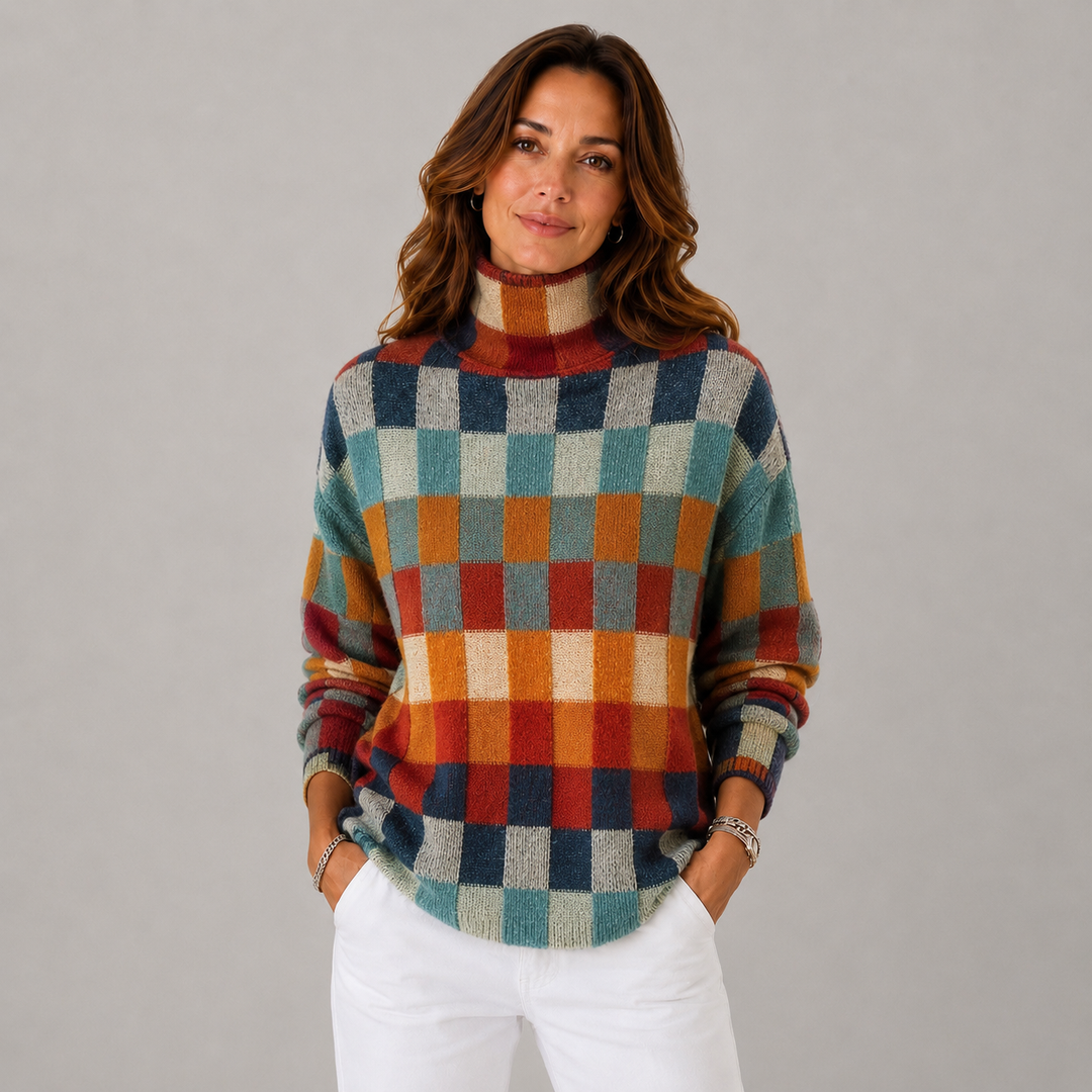 Cindy | Colorblock Knit High Neck Sweater