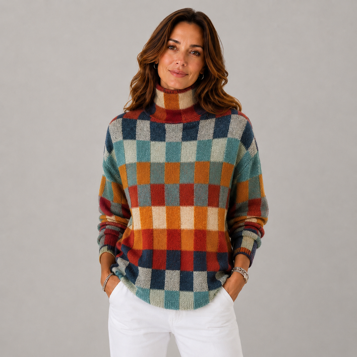 Cindy | Colorblock Knit High Neck Sweater