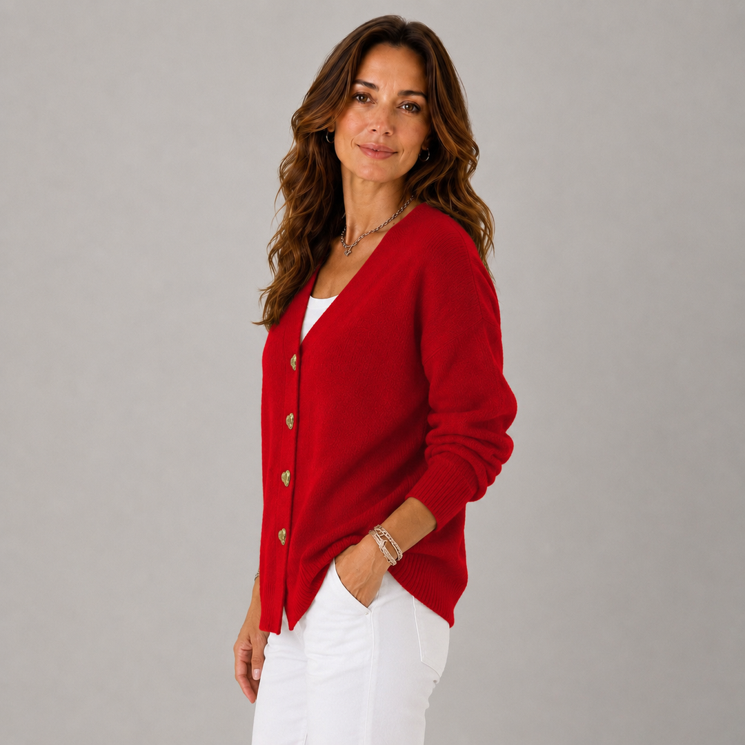 Cindy | Cosy V- Neck Heart Button Knit Cardigan