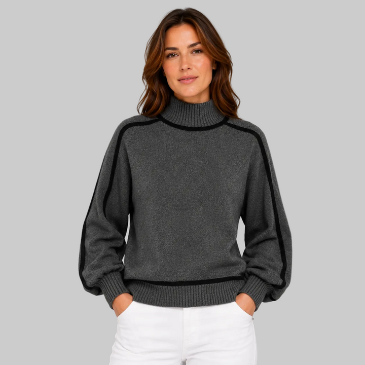Elena | Contrast-Trim Turtleneck Wool Sweater