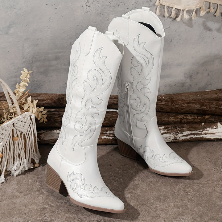 Jenny | Knee-High Leather Block Heel Cowboy Boots