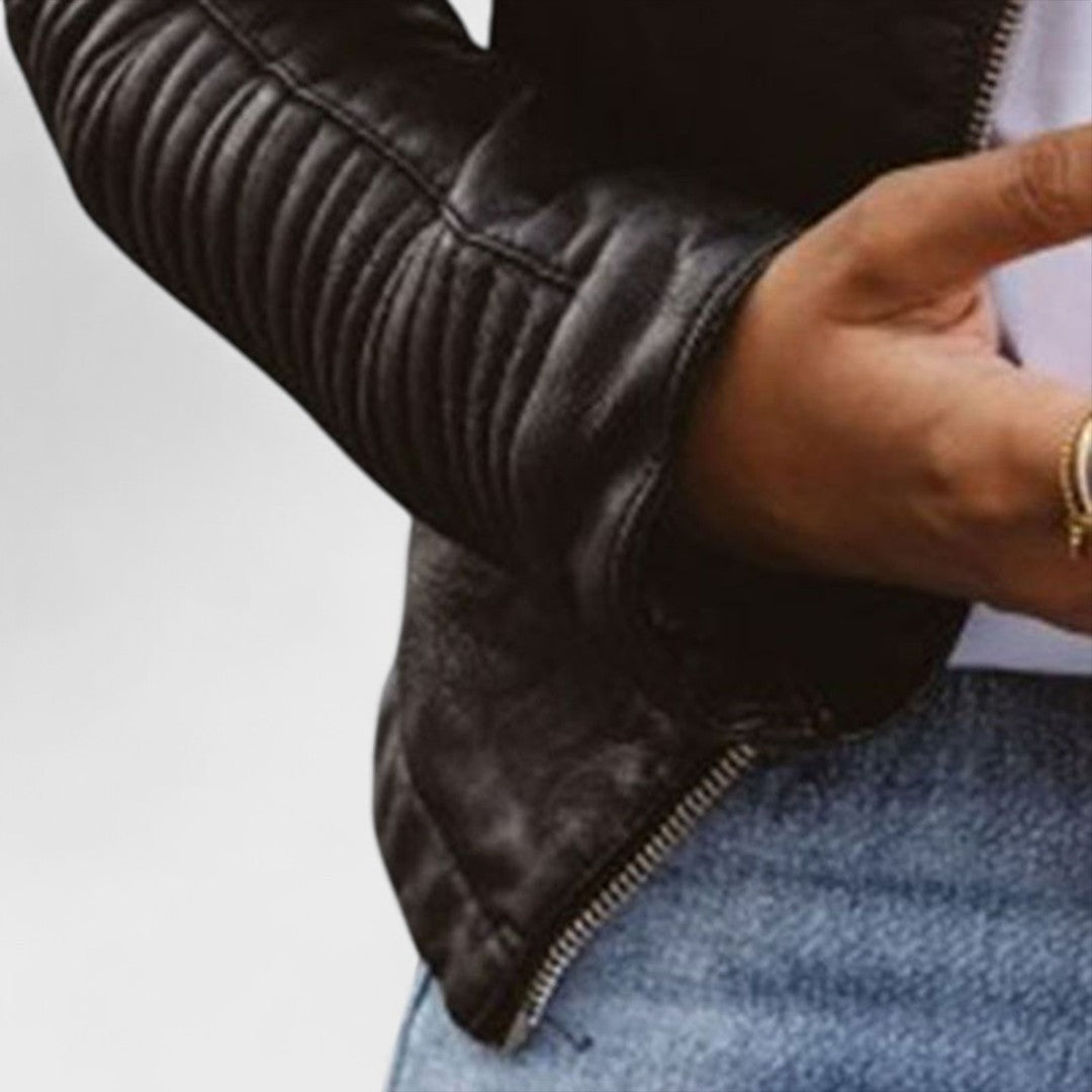 Avella | Elegant Flattering Fit Moto Leather Jacket