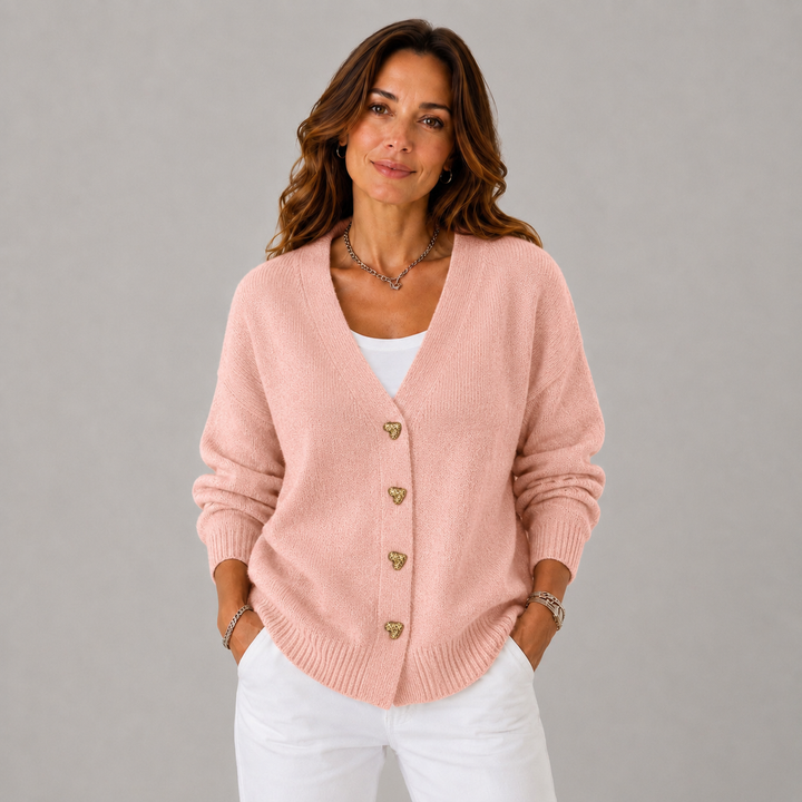 Cindy | Cosy V- Neck Heart Button Knit Cardigan