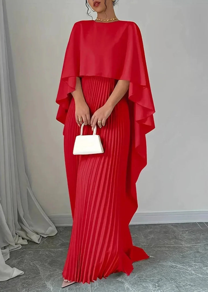Makayla | Wedding Guest Pleated Cape Maxi Dress