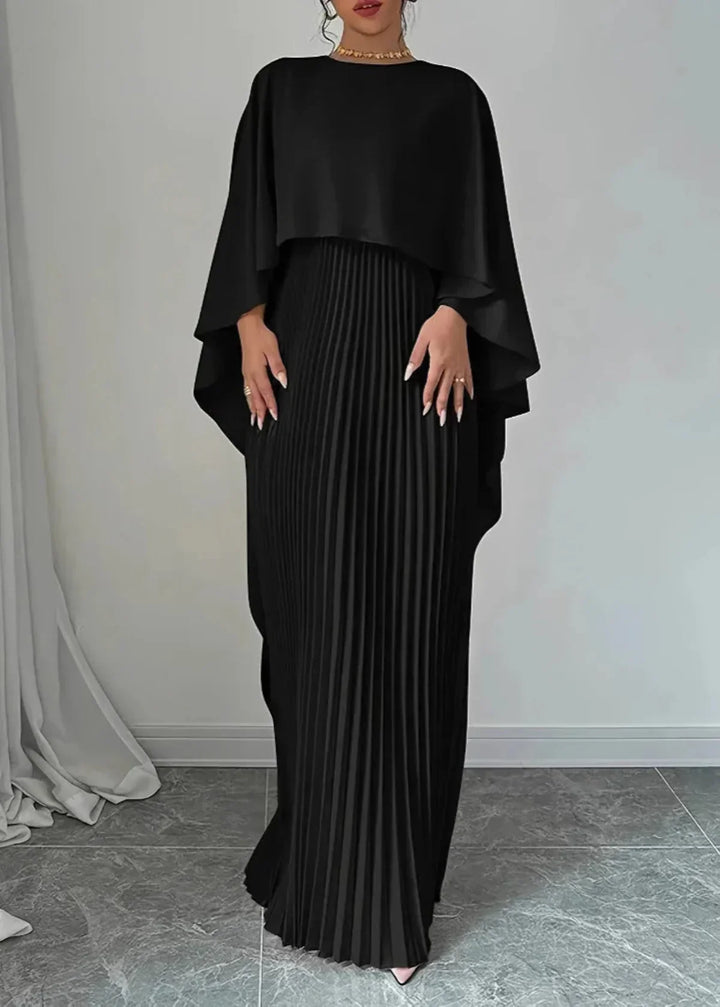 Makayla | Wedding Guest Pleated Cape Maxi Dress