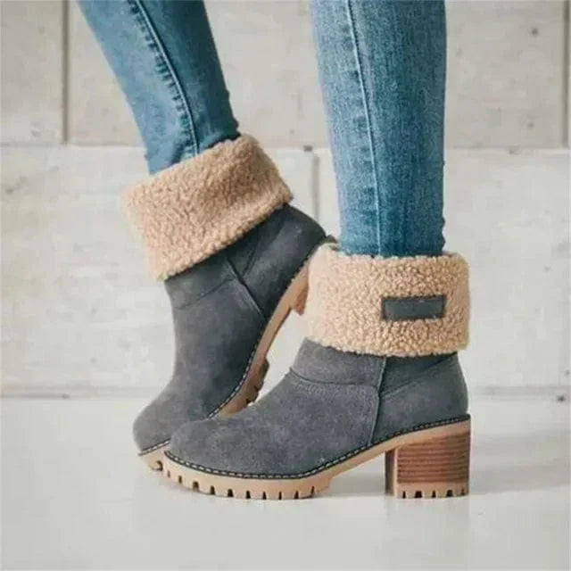Bianca | Cuff Lug Sole Block Heel Winter Wool Ankle Boots