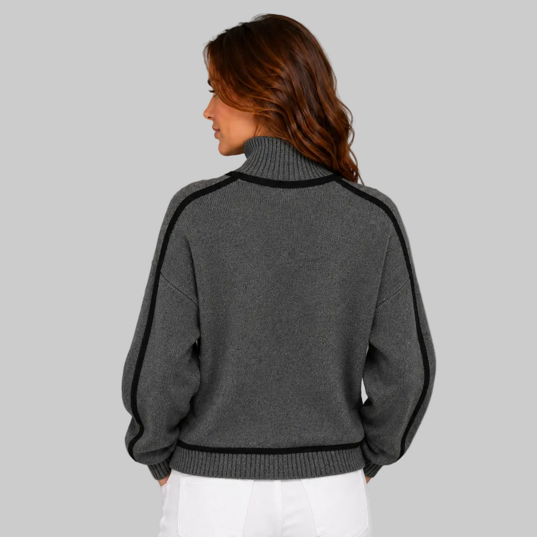 Elena | Contrast-Trim Turtleneck Wool Sweater