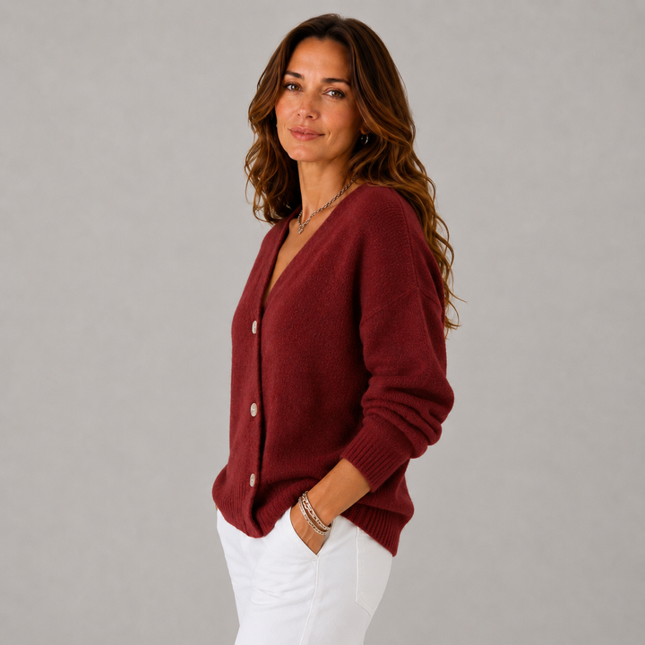 Elsie | V-Neckline Wrap Button-Up Knit Cardigan