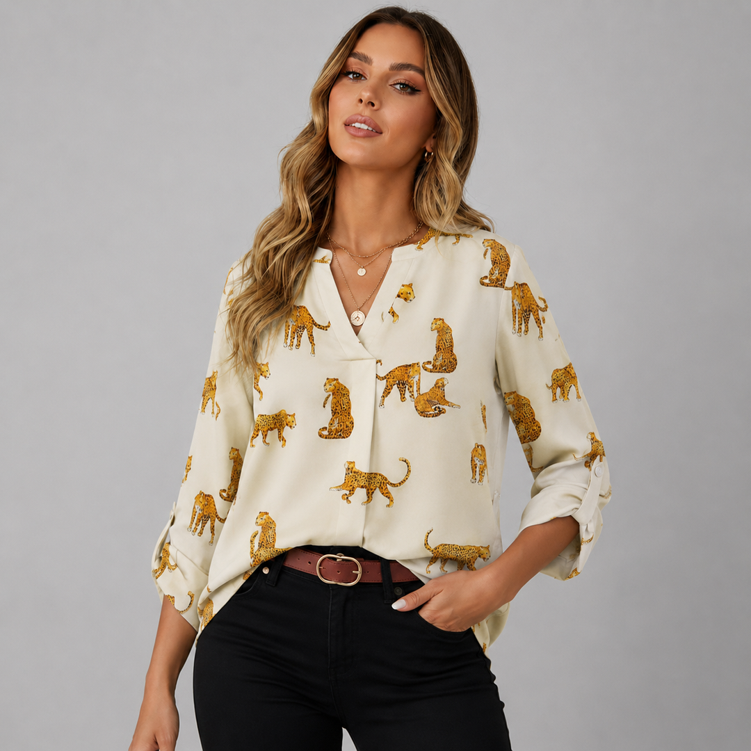 Leona | V-Neck Animal Print Blouse