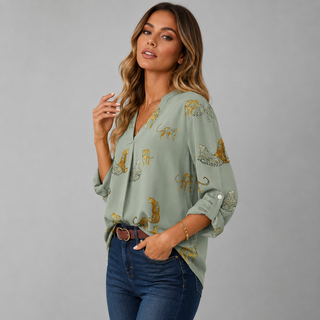 Leona | V-Neck Animal Print Blouse