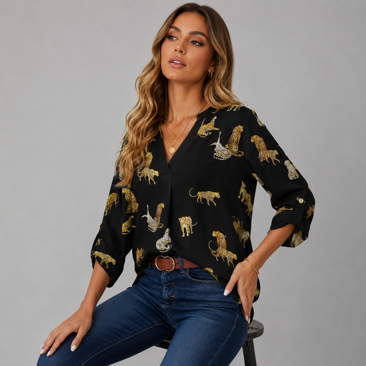 Leona | V-Neck Animal Print Blouse