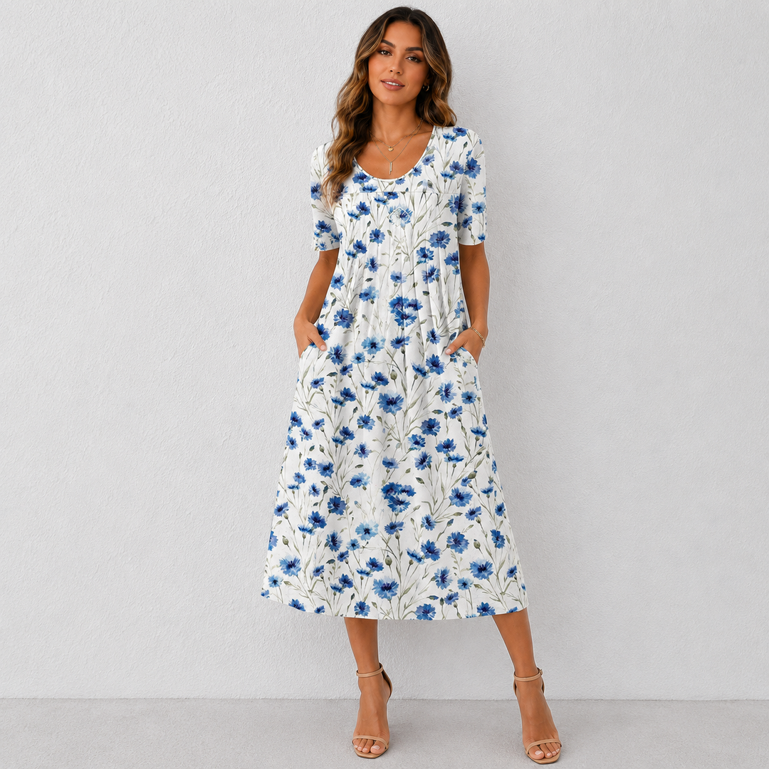Anna | Floral A-Line Midi Dress – Women's Casual Summer Dress