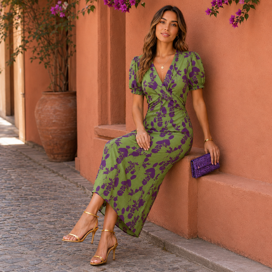 Cindy | Floral Wrap Midi Dress – Women's Casual Summer Dress