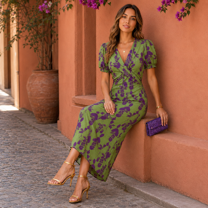 Cindy | Floral Wrap Midi Dress – Women's Casual Summer Dress