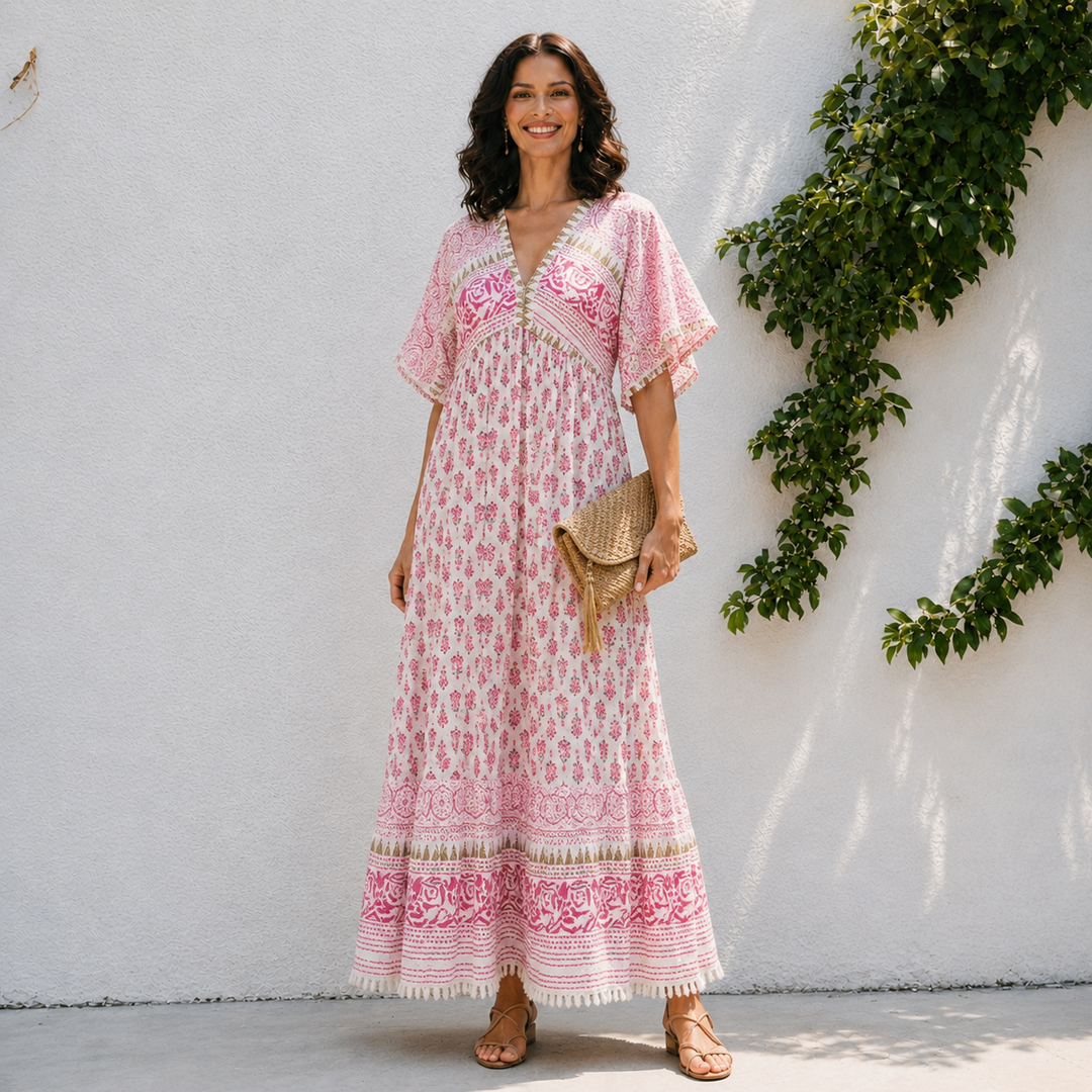 Lily | Women’s Boho Tassel Detail Short Sleeve Maxi Dress