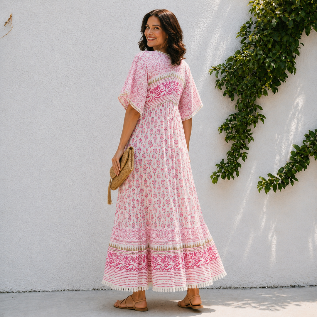 Lily | Women’s Boho Tassel Detail Short Sleeve Maxi Dress