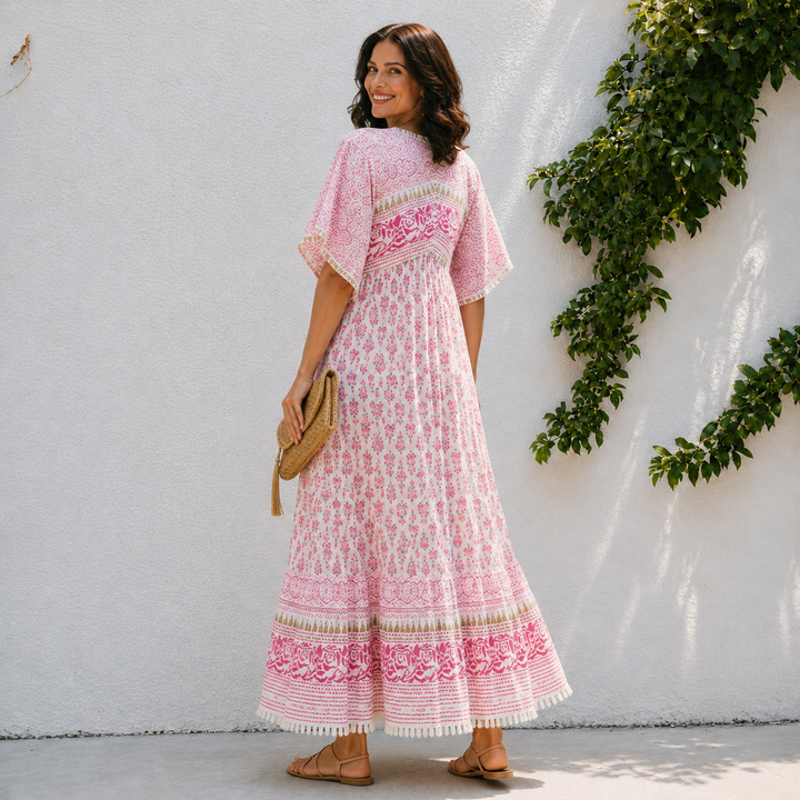 Lily | Women’s Boho Tassel Detail Short Sleeve Maxi Dress