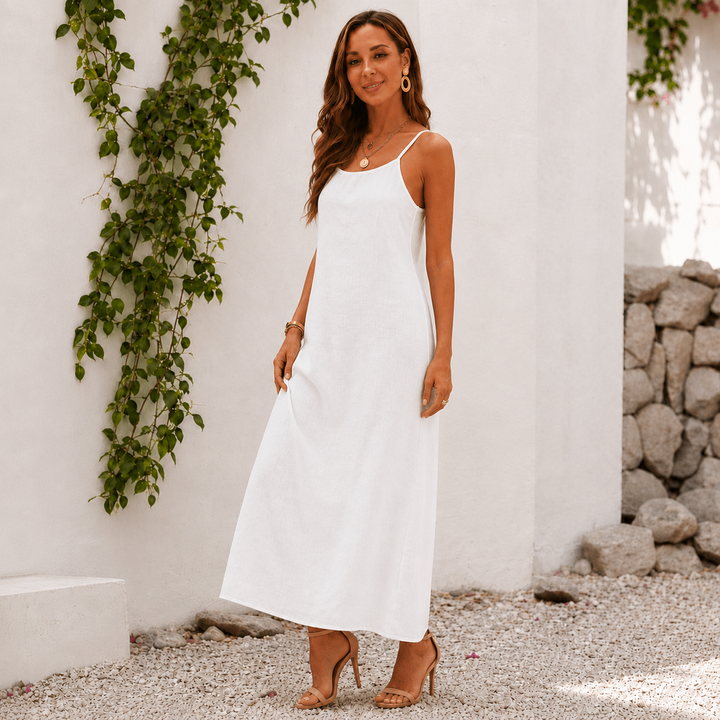 Elena | Casual Cotton & Linen Slit Halter Dress