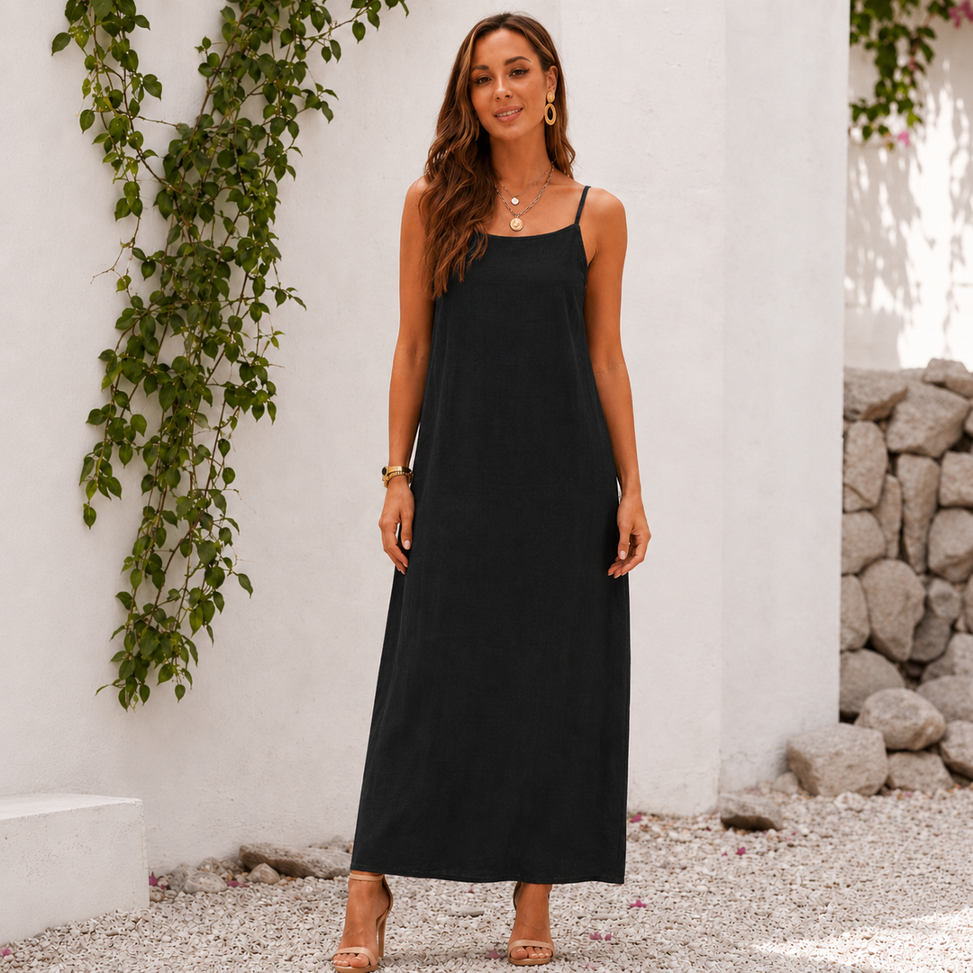 Elena | Casual Cotton & Linen Slit Halter Dress