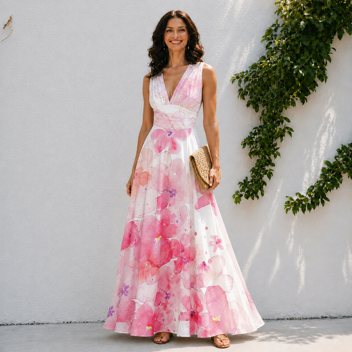 Camille | V Neck Sleeveless Swing Dress