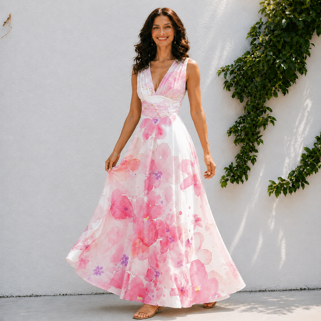Camille | V Neck Sleeveless Swing Dress