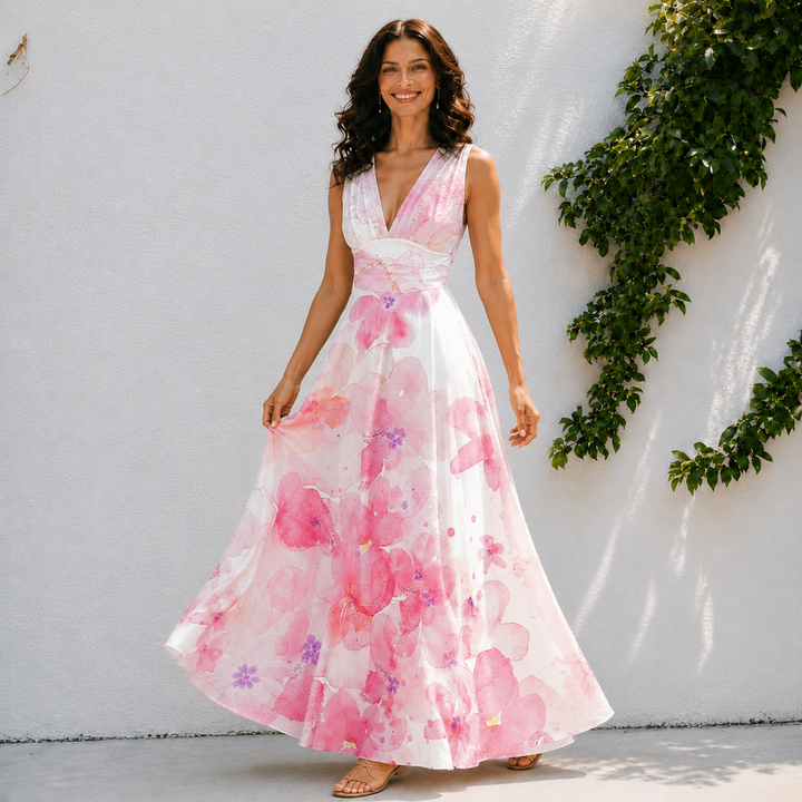 Camille | V Neck Sleeveless Swing Dress