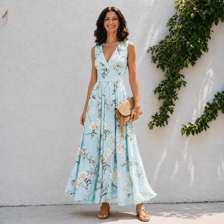Camille | V Neck Sleeveless Swing Dress