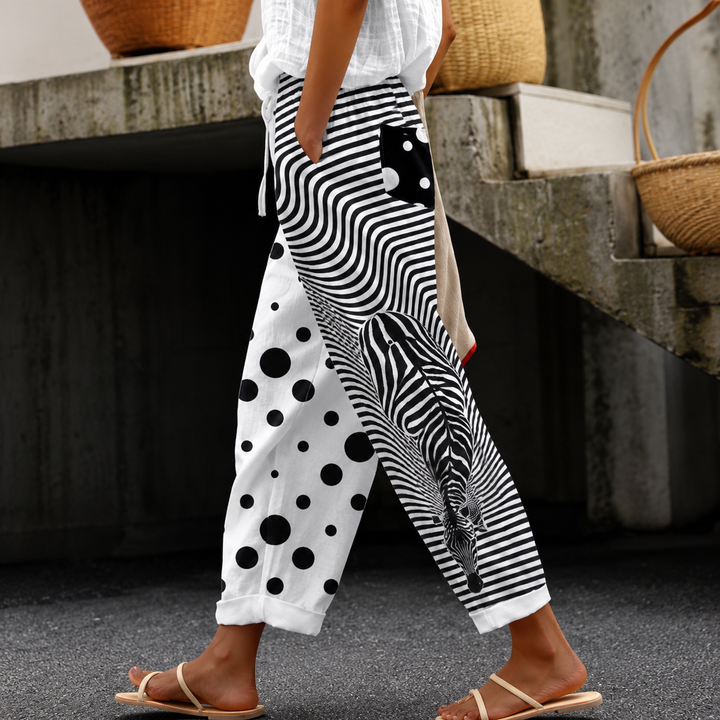 Elara | Striped Button-Hem Trousers