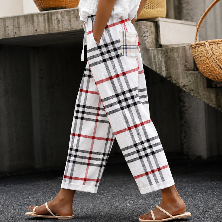 Elara | Striped Button-Hem Trousers