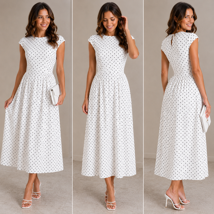 Cindy | Elegant Polka Dot Midi Dress