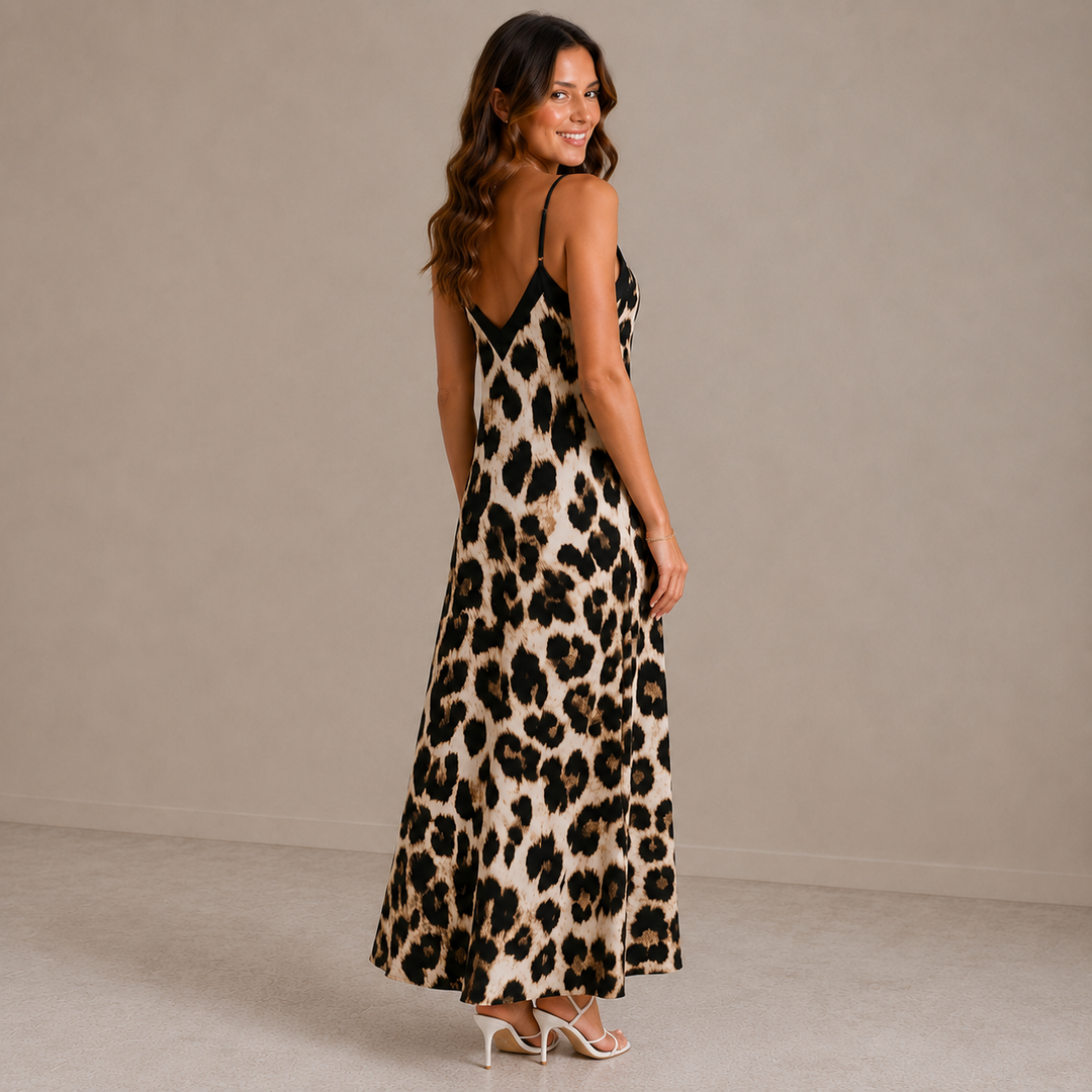 Laura | Sleeveless V Neck Leopard Print Beach Dress