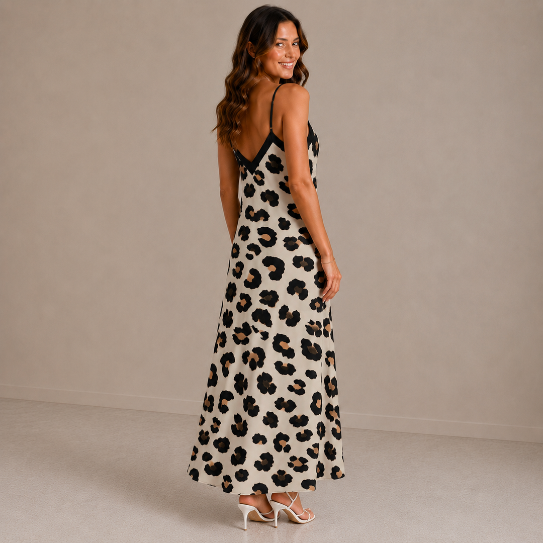 Laura | Sleeveless V Neck Leopard Print Beach Dress