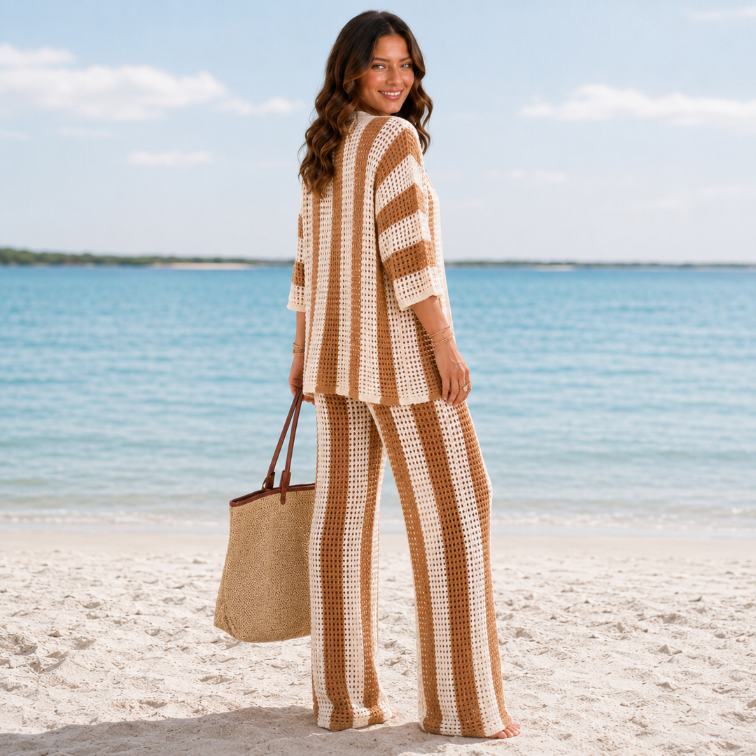 Sara | Striped Wide-Leg Pants Knitted Beach Suit