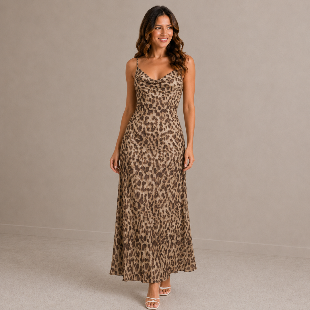 Diana | Sleeveless V-Neck Leopard Print Maxi Dress