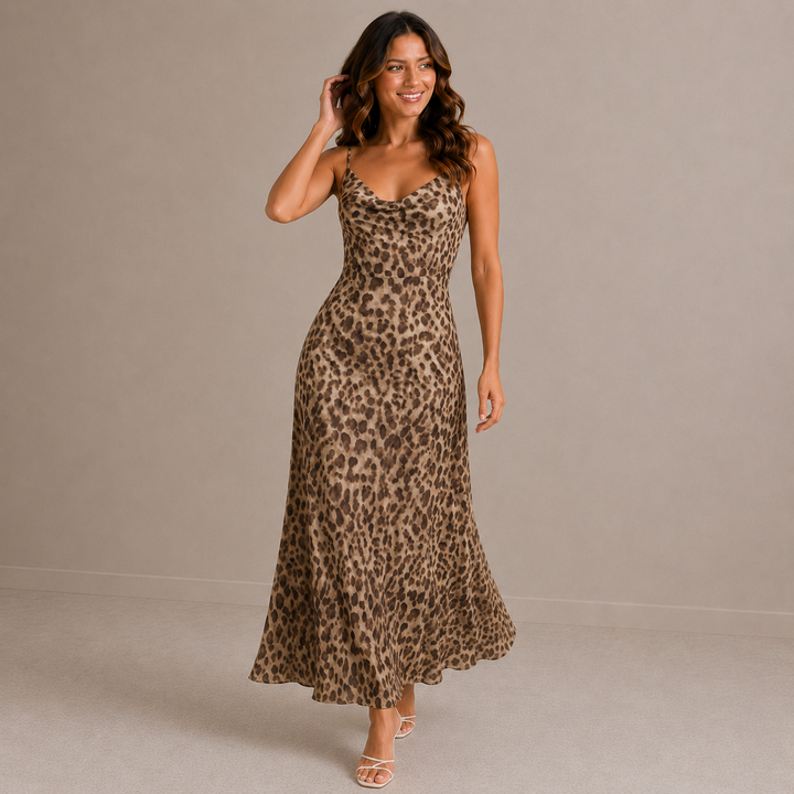 Diana | Sleeveless V-Neck Leopard Print Maxi Dress