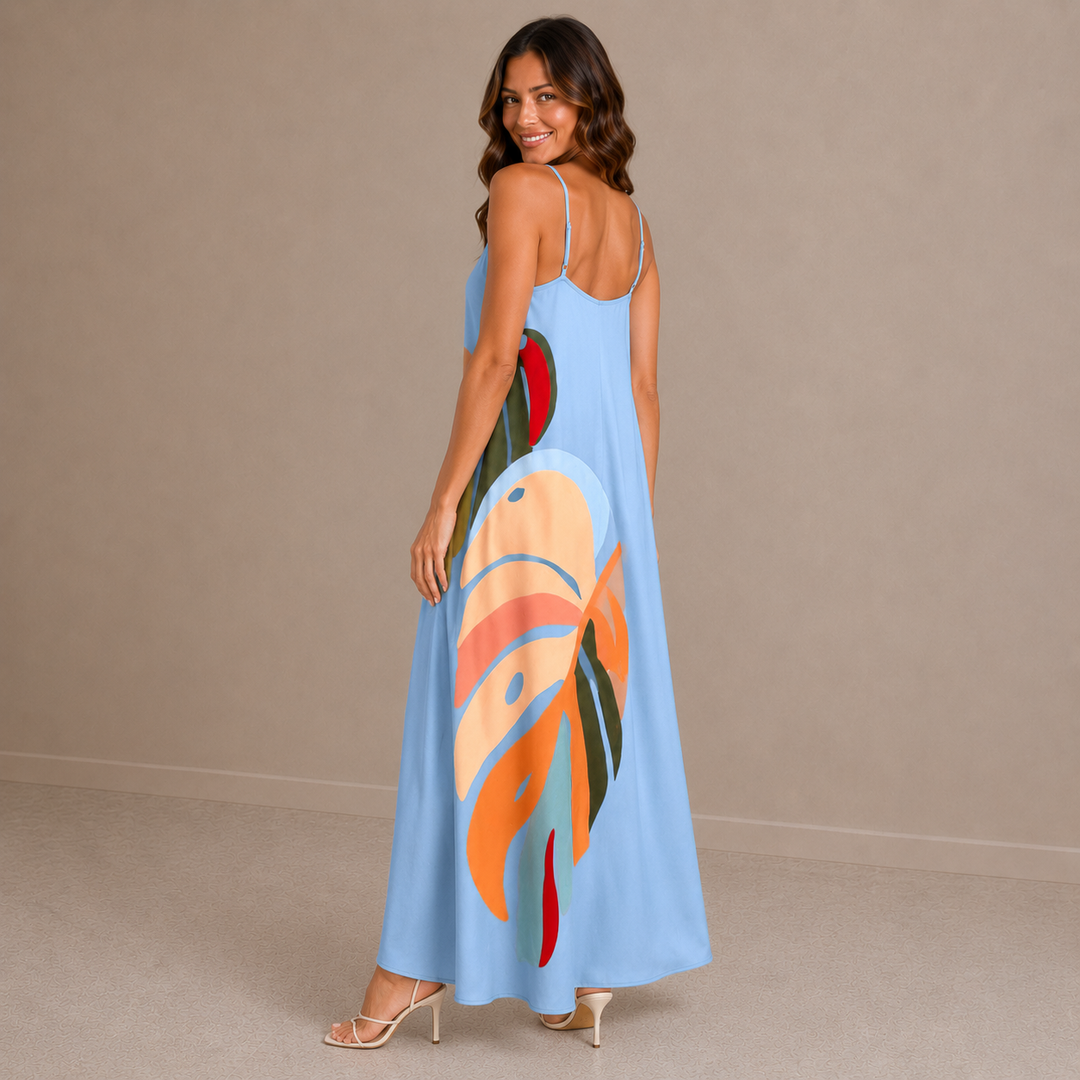 Vicky | Tropical Print V-Neck Sleeveless Maxi Dress