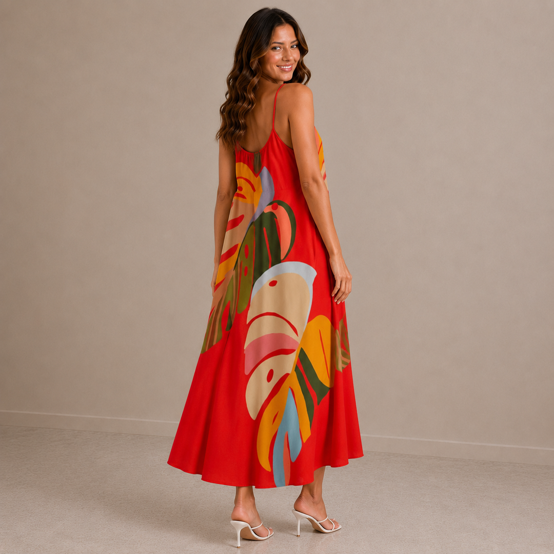 Vicky | Tropical Print V-Neck Sleeveless Maxi Dress