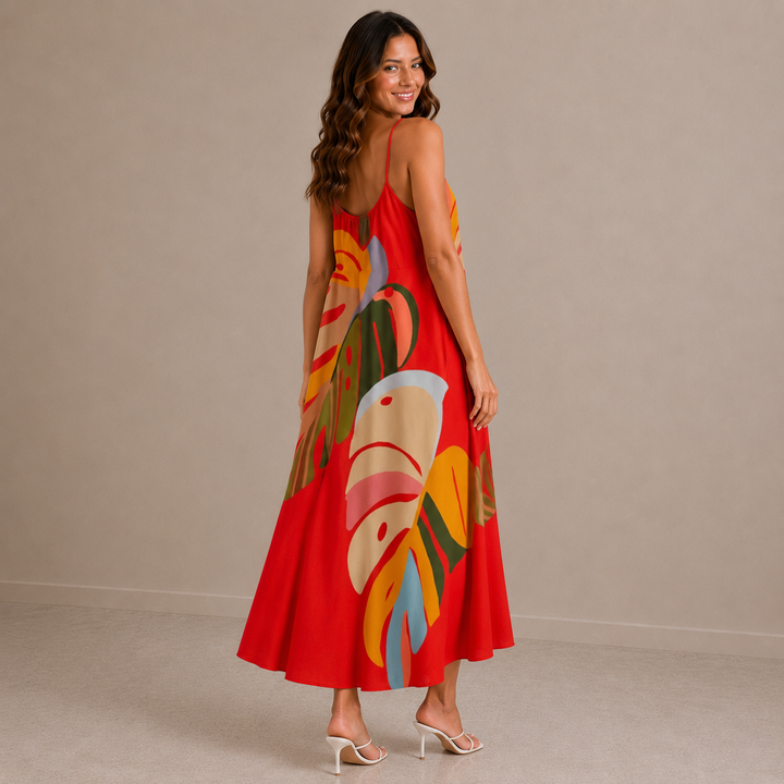 Vicky | Tropical Print V-Neck Sleeveless Maxi Dress