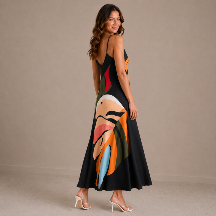 Vicky | Tropical Print V-Neck Sleeveless Maxi Dress