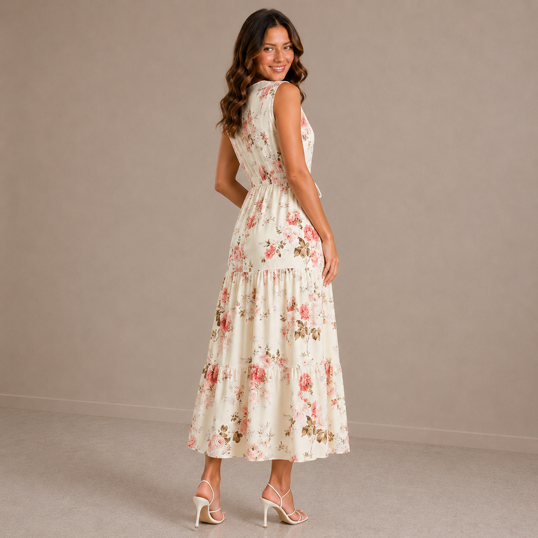 Rosalie | Sleeveless Lace V-Neck Floral Print Dress