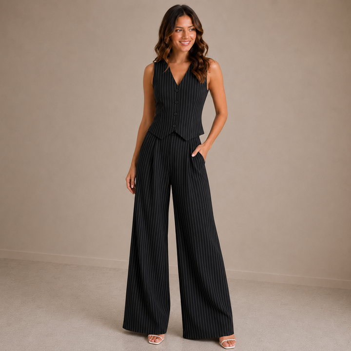 Sienna | Pinstripe Vest &amp; Wide-Leg Pants Set