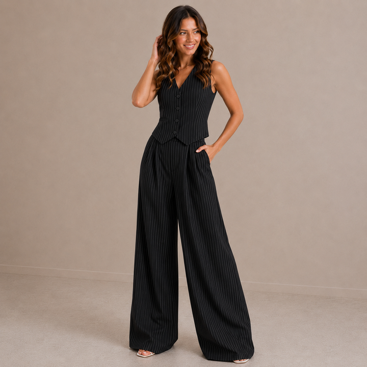 Sienna | Pinstripe Vest &amp; Wide-Leg Pants Set
