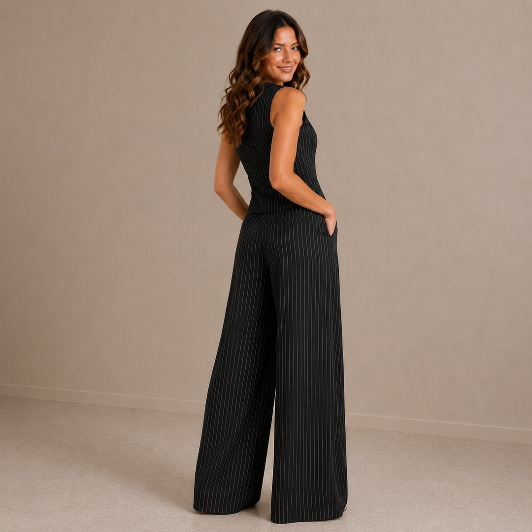 Sienna | Pinstripe Vest &amp; Wide-Leg Pants Set