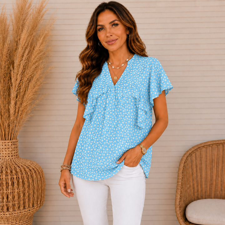 Lila | Black Daisy Ruffle Blouse