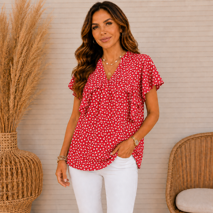 Lila | Black Daisy Ruffle Blouse