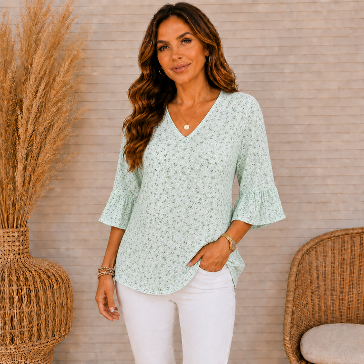 Serena | V-Neck Bell Sleeve Blouse